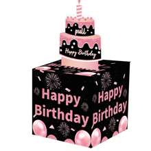 FZZ Pink Birthday Theme Piggy Bank Cartoon Design Money Box Surprise Cash Dispenser Box, Birthday Party Holiday Gift Valentine Day