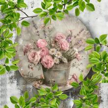 1 pieza Decoración de pared metálica vintage con diseño floral, letrero metálico redondo con diseño de maceta romántica, decoración del hogar impresa en 2D, compatible para interiores/exteriores, estilo granja pintura de peltre, adecuado para el hogar, restaurante, cafetería, garaje - 8x8 pulgadas con agujero perforado previamente, estilo de agujero aleatorio