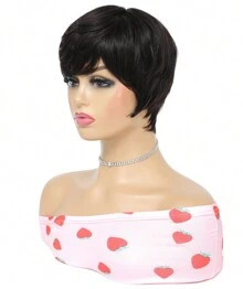 Short Pixie Cut With Fake Scalp Top Human Hair Wigs Short Straight Dark Brown #4/#2 Full Machine Made Human Hair Natural Black Wigs With Bangs For Women Daily Use - Natural Black - 查看 4