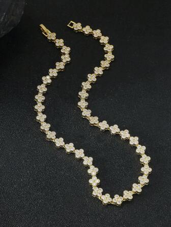 1 pieza Conjunto de joyería de lujo de flor de latón para mujer, regalo de joyería con collar