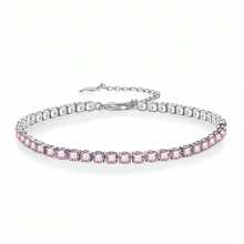 Pulsera de plata esterlina con circonita colorida y brillante, con cadena de tenis de color rosa y morado para mujer, ajustable - pulsera de colores - Ver 13