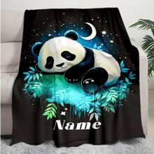 1PC Personalized Blanket Custom Name Printed Blanket Cute Sleeping Animal Panda Blanket Your Name Printed On It Soft And Warm Memorable Moments Blanket Great Holiday Gift For Families