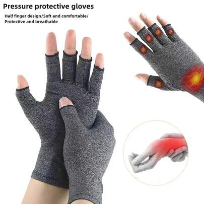 1 Pair Joint Compression Gloves, Anti-Slip Breathable Care Half-Finger Gloves For Sports, Cycling, Joint Protection, Outdoor Activities