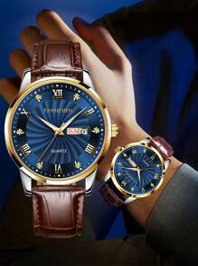 FANSICHEN Jam Tangan Tahan Air Bercahaya Terbaru, Jam Tangan Quartz Pria dengan Kalender Ganda, Dial Besar Ultra Tipis, Cocok untuk Pemakaian Sehari-hari, Hadiah untuk Pria di Hari Raya - Biru - View 8