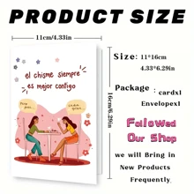 1 pieza Tarjeta de felicitación de amistad en español, regalo de aprecio para la mejor amiga 'Amigue', ideal para expresar gratitud, celebraciones de cumpleaños - 6.3 pulgadas x 4.33 pulgadas, incluye sobre - multicolor - Ver 3