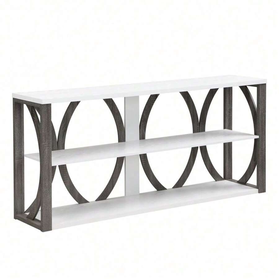 3-Tier Industrial Console Table, 70.87 Inch, Narrow Entry Table Long Table With Storage For Entryway, Living Room, Foyer, Hallway,White. - White - View 1