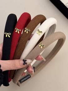 5/1pc Retro Bow Headband, Elegant Solid Color Sponge Bow Hair Band Suitable For Everyday Commute, Makeup, Washing Hair, Casual Outing