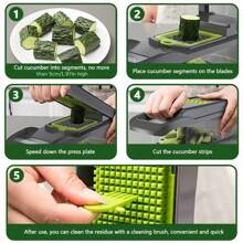 16 件升级版蔬菜切菜机、多功能水果切片机、食物磨碎机、蔬菜切碎机、带容器的刀具套装、带可更换刀片的洋葱切碎机、土豆切菜机、厨房小工具