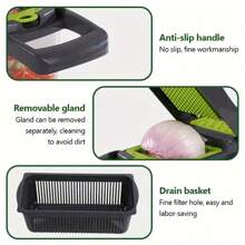 16 件升级版蔬菜切菜机、多功能水果切片机、食物磨碎机、蔬菜切碎机、带容器的刀具套装、带可更换刀片的洋葱切碎机、土豆切菜机、厨房小工具