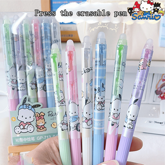  Sanrio 6 件套可擦/不可擦凝胶笔套装，可擦笔墨水为蓝色，不可擦笔墨水为黑色，返校文具笔和学校用品，耐磨可擦橡皮擦，书写蓝色易干，