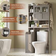 Over The Toilet Storage Cabinet, Over Toilet Bathroom Organizer With Glass Doors And Toilet Paper Holder Stand, Bathroom Toilet Rack - 灰色 - 查看 9