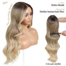 13x4 Lace Front Wig, Natural Black Water Wave Lace Front Wig, Pre-Plucked Yaki Synthetic Lace Front Wig, 28 Inches - Blonde Highlight - View 5