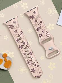 Floral Engraved Bands Compatible With Apple Watch Band 41mm 40mm 44mm 45mm 42mm 38mm 49mm 46mm For Women,Cute Flower Two-Tone Flower Soft Bands Soft Silicone Sport Strap Compatible With IWatch Series SE 11 10 9 8 7 6 5 4 3 2 1 Ultra - Smoky Purple/pink Sand - View 10