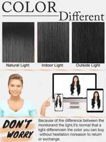 28英寸女士波浪卷发带假发，黑色，耐热合成纤维，全机织，适合日常佩戴 - 黑色 - 查看 8