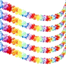 5 Packs Tropical Flower Garland Flower Leaves Luau Hibiscus Flower Banner For Hawaiian Luau Decorations,Hawaiian Lei For Adults Summer Beach Tropical Backdrop Decoration