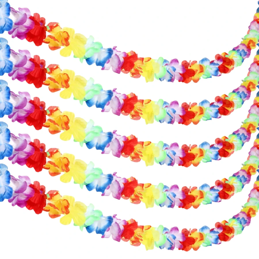 5 Packs Tropical Flower Garland Flower Leaves Luau Hibiscus Flower Banner For Hawaiian Luau Decorations,Hawaiian Lei For Adults Summer Beach Tropical Backdrop Decoration