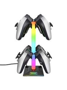 底部有4個遊戲手把掛鉤、耳機掛鉤、rgb發光氛圍燈以及2個usb插頭和type-c快充頭 - 黑色 - 查看 3