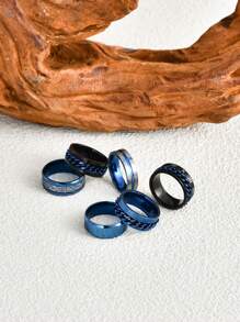 6 件时尚派对罗马数字浮雕戒指套装，包括链环、龙纹环、十字环、斜边和光滑扁平环，多功能珠宝配件 - 嘻哈個性戒指套裝 - 查看 16