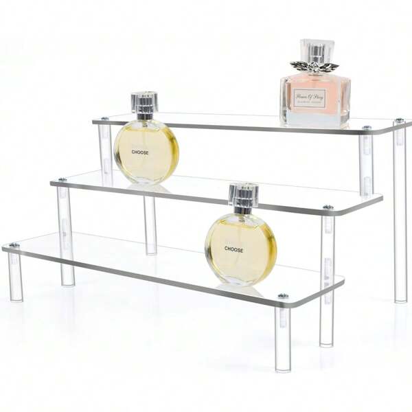 1 PC Transparent Acrylic 1/2/3 - Tier Perfume Organizer Shelf, Clear Cupcake Stand Holder, Large Shelf Risers For Figures, Dessert Shelves For Party, Riser Stand For Decoration And Organizer, Stylish, Sturdy, And Space - Saving Display Stand For Vanity, Bathroom, And Bedroom