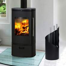 YARDIN Couverts de cheminée en acier inoxydable, 5 pièces - Ensemble de cheminée moderne avec support, balai, pince, tisonnier, pelle à cendres et manches en acier inoxydable - Type B-noir - Voir 9