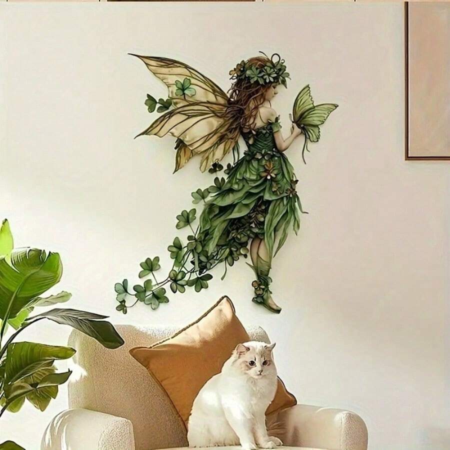 1pc Forest Fairy Butterfly Wall Decal, Modern Vinyl Self-Adhesive Decor, Suitable For Wall Stickers, Car Stickers, Window Glass Stickers, Laptop Stickers, Bedroom Art Decor, Home Decor Decals - Disposable Use On Plastic Surfaces - Christmas - 蝴蝶仙子 - 查看 1