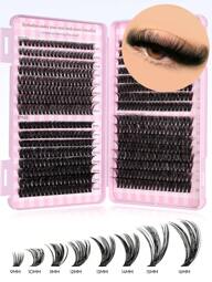 GROINNEYA 3/28 rangées Livre de cils individuels grande capacité 9-16 mm longueurs mixtes Cils en grappe pour débutants DIY à la maison Ensemble d'extensions de cils, Grappes de cils, Cils individuels, Faux cils