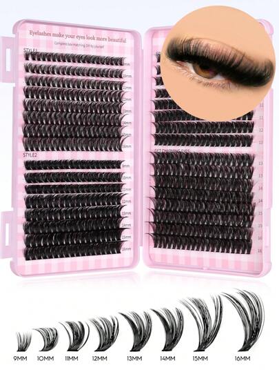 GROINNEYA 3/28 rangées Livre de cils individuels grande capacité 9-16 mm longueurs mixtes Cils en grappe pour débutants DIY à la maison Ensemble d'extensions de cils, Grappes de cils, Cils individuels, Faux cils