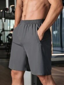 Pantaloncini sportivi casual da uomo, di colore tinta unita, ad asciugatura rapida