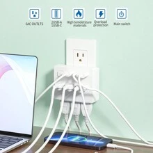 USB Wall Charger With 2 USB A Ports And 1 USB C Port, Surge Protector Cruise Essentials, Suitable For Ships And Travel Homes, UL Certified Socket Extender With 6 Plugs And Sockets - US B Type Plug(110-127V) - View 6