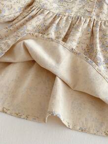 女宝宝碎花荷叶边领公主裙，多穿款春季休闲童装连衣裙 - 杏色 - 查看 7