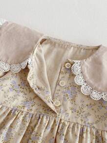 女宝宝碎花荷叶边领公主裙，多穿款春季休闲童装连衣裙 - 杏色 - 查看 5