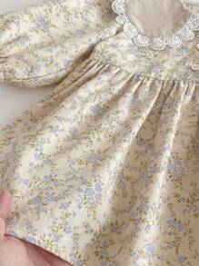 女宝宝碎花荷叶边领公主裙，多穿款春季休闲童装连衣裙 - 杏色 - 查看 6