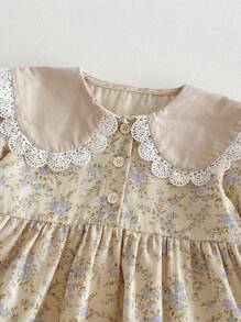 女宝宝碎花荷叶边领公主裙，多穿款春季休闲童装连衣裙 - 杏色 - 查看 4