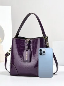 Embossed Leather Large Capacity Bucket Bag, Women Casual Shoulder Messenger Bag With 3 Pockets, Simple Fashion Crossbody Purse, Best Mother's Day Gifts Ever