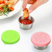 6pcs/1pc 304 Stainless Steel Condiment Dishes, 1.5oz Airtight Sauce Cups With Lids, Leak-Proof Salad Dip Dressing Bowls For Picnics, Kitchen, Christmas Gift,School Supplies