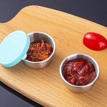 6pcs/1pc 304 Stainless Steel Condiment Dishes, 1.5oz Airtight Sauce Cups With Lids, Leak-Proof Salad Dip Dressing Bowls For Picnics, Kitchen, Christmas Gift,School Supplies