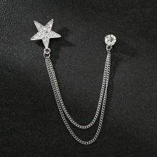 1 件韩国时尚西装胸针，时尚法式衬衫领针，链式领夹流苏星星流星符号胸针，适合女士外套