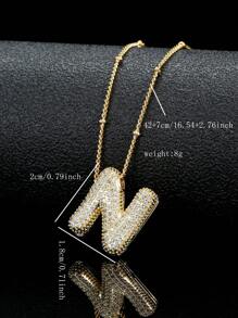 1 chiếc vòng cổ bằng đồng mạ vàng 18K thời trang có mặt dây chuyền 26 chữ cái, dành cho cả nam và nữ, phù hợp để đeo hàng ngày - Vàng - Xem 35