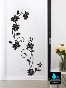 1pc Floral Pattern Wall Sticker PVC Waterproof Decal Stickers Home Decoration For Living Room Bedroom, Stickers, Wall Decal, Vinyl Decal For Home Decorations, Spring Decoration Items Refresh Your Home, Rama Decoration Stickers - Black - View 7