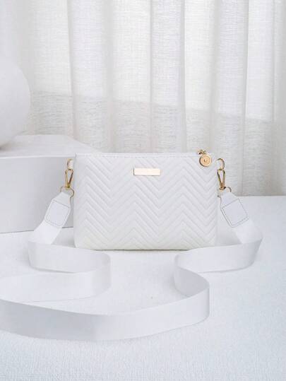 Women's New Fashion Wave Pattern Embossed Chain Crossbody Bag, S Logo Metal Hardware Shoulder Bag, Clutch Bag, Envelope Bag, With Secure Zipper & Detachable Strap