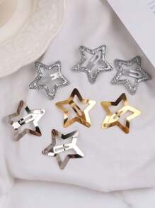 18 件/套女孩金色 Bb 夹可爱星形发夹，适合日常使用，星形发夹 2000 年代 Y2K 按扣发夹防滑星形发饰银色金属发夹适合女孩女士街头头饰 - 彩色 - 查看 5