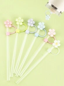 5PCS/6PCS 10mm/0.4in 彩色硅胶吸管盖 适用于 30/40 盎司带手柄玻璃杯的配件，Love Shack 花式吸管杯盖，花式吸管盖（情人节）假期，可重复使用的杯子吸管盖 - 彩色 - 查看 13