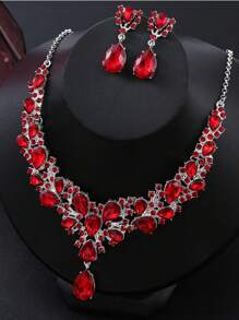 夸张时尚水晶项链耳环套装，金属全镶钻石，适合新娘婚纱、晚礼服配饰