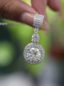 5ct 莫桑石吊坠 S925 纯银项链，精致周年纪念日生日礼物，适合男女 - 銀色 - 查看 3