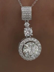 5ct 莫桑石吊坠 S925 纯银项链，精致周年纪念日生日礼物，适合男女 - 銀色 - 查看 6