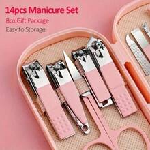 1 Set Of 14-Pcs Modern Stainless Steel Nail & Foot Care Tool Kit, Including Nail Clippers And Grooming Tools, With Portable Storage Case - Unisex Manicure Set, Fragrance-Free, No Electricity Or Battery Required