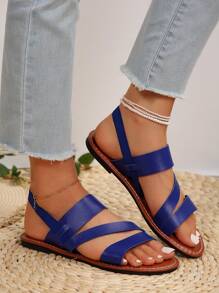 European & American Style Women Summer Casual Comfortable Flat Sandals, Round Toe Low Heels, Beach Shoes