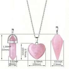 3 件裝治癒水晶玫瑰石英水晶吊墜項鍊 - 3pcs粉晶吊墜 - 查看 2