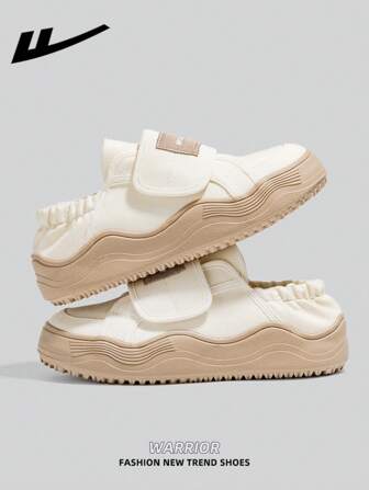  WARRIOR 1 双女式白色帆布鞋，带钩环设计，低帮休闲鞋，户外平底鞋，夏季透气一脚蹬运动鞋，滑板风格，时尚舒适的女士帆布运动鞋，厚底街头潮流女士帆布运动鞋