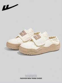 WARRIOR 1 双女式白色帆布鞋，带钩环设计，低帮休闲鞋，户外平底鞋，夏季透气一脚蹬运动鞋，滑板风格，时尚舒适的女士帆布运动鞋，厚底街头潮流女士帆布运动鞋